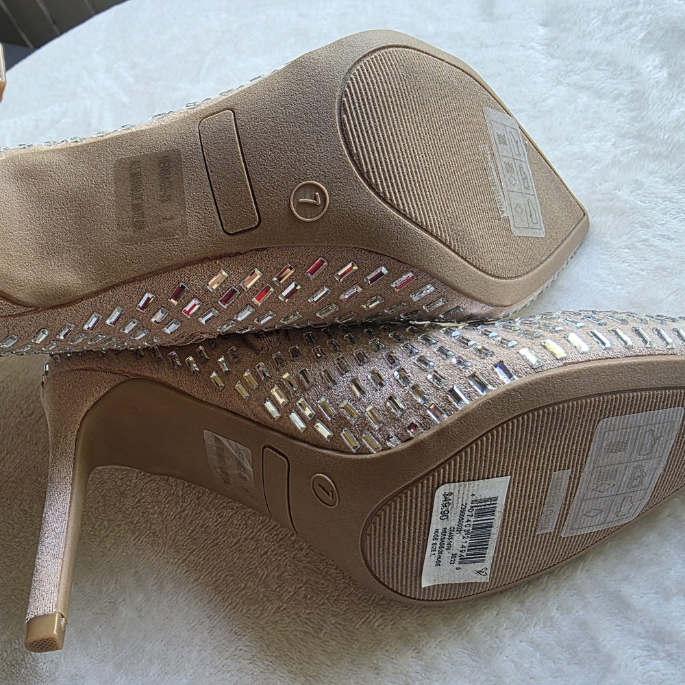 NEW Elegant Beige Stiletto Ankle Boots SIZE /7 shiny stones - Picture 7 of 12